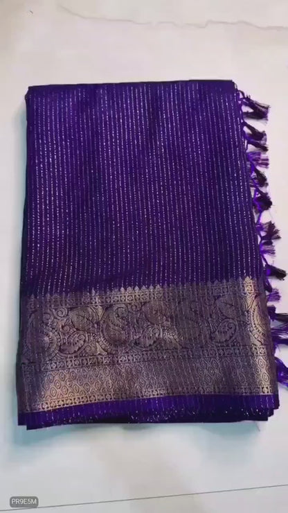 Dola Silk Recco Zari Saree with Contrast Hamsa Border & Blouse