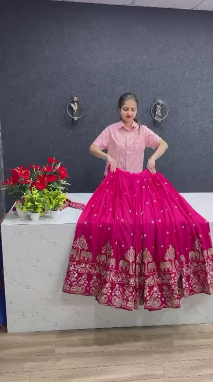 Chinon Embroidered Thread Work Lehenga Choli Set with Dupatta