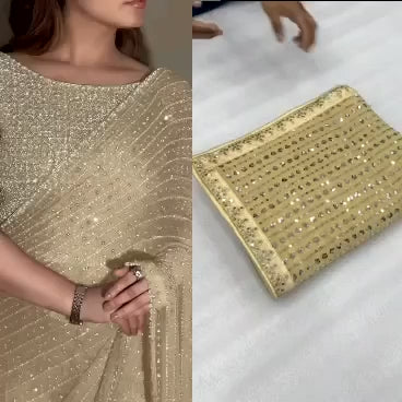 Faux Georgette Saree with 5MM Sequins Embroidery & Designer Blouse