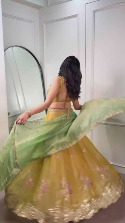 NC Moss Silk Lehenga Set with Sequins Embroidery & Dupatta
