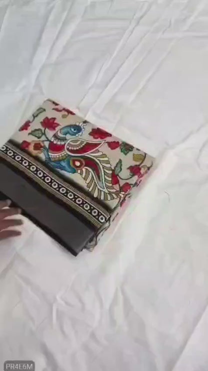 Malai Cotton Saree with Kalamkari Print & Peacock Pallu
