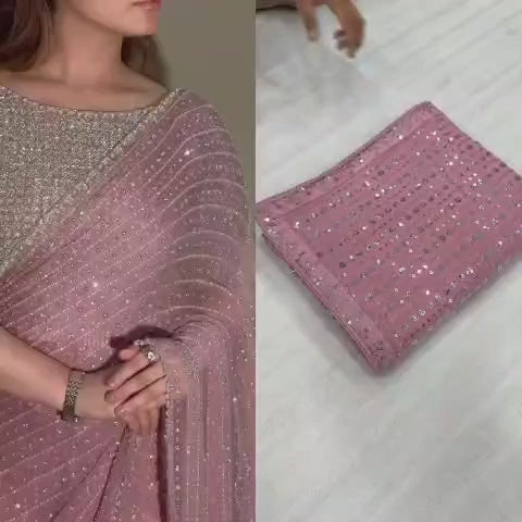 Faux Georgette Saree with 5MM Sequins Embroidery & Designer Blouse