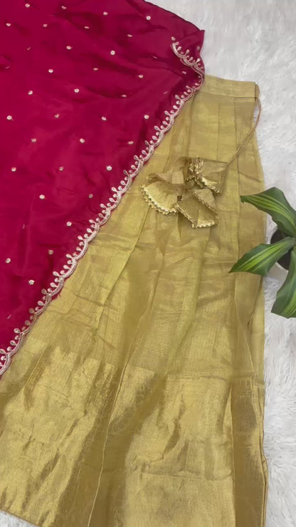 Golden Kanchipuram Banarasi Tissue Silk Half Saree
