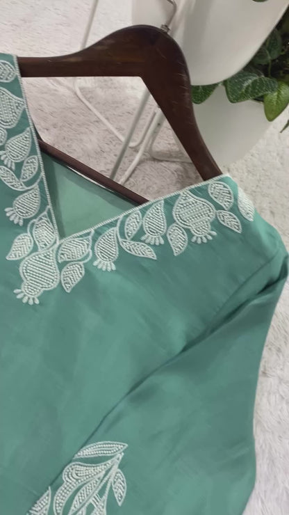 Mal Cotton Embroidered Co-Ord Set with Roman Pant