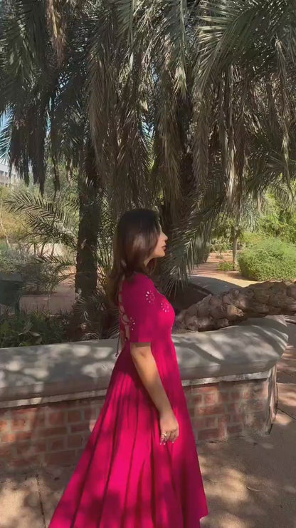 Cotton Anarkali Suit Set with Mirror Embroidery Work