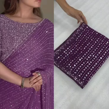 Faux Georgette Saree with 5MM Sequins Embroidery & Designer Blouse