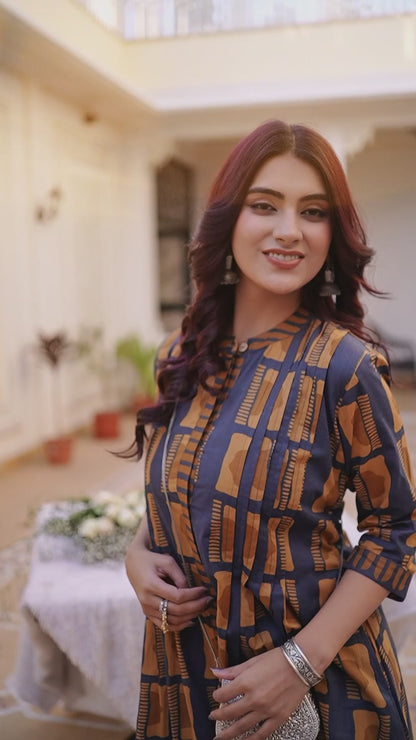 Mustard Cotton Kurta with Palazzo Set | 3/4 Sleeves