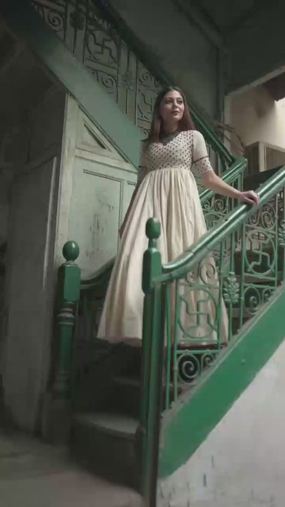 Cotton Anarkali Kurti Set with Mirror Embroidery & Dori Latkan