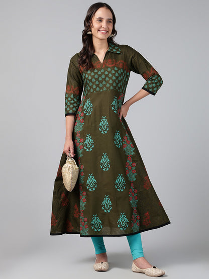 Printed Cotton Anarkali Kurta for Women