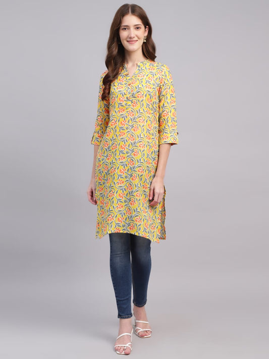 Printed Cotton Kurta with Wooden Button Detailing