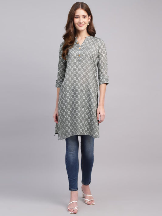 Printed Cotton Kurta with Wooden Button Detailing