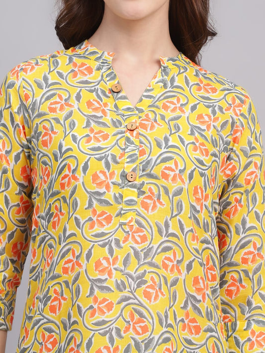 Printed Cotton Kurta with Wooden Button Detailing