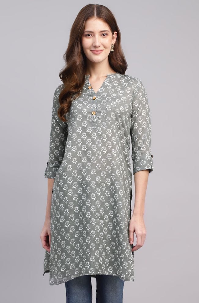 Printed Cotton Kurta with Wooden Button Detailing