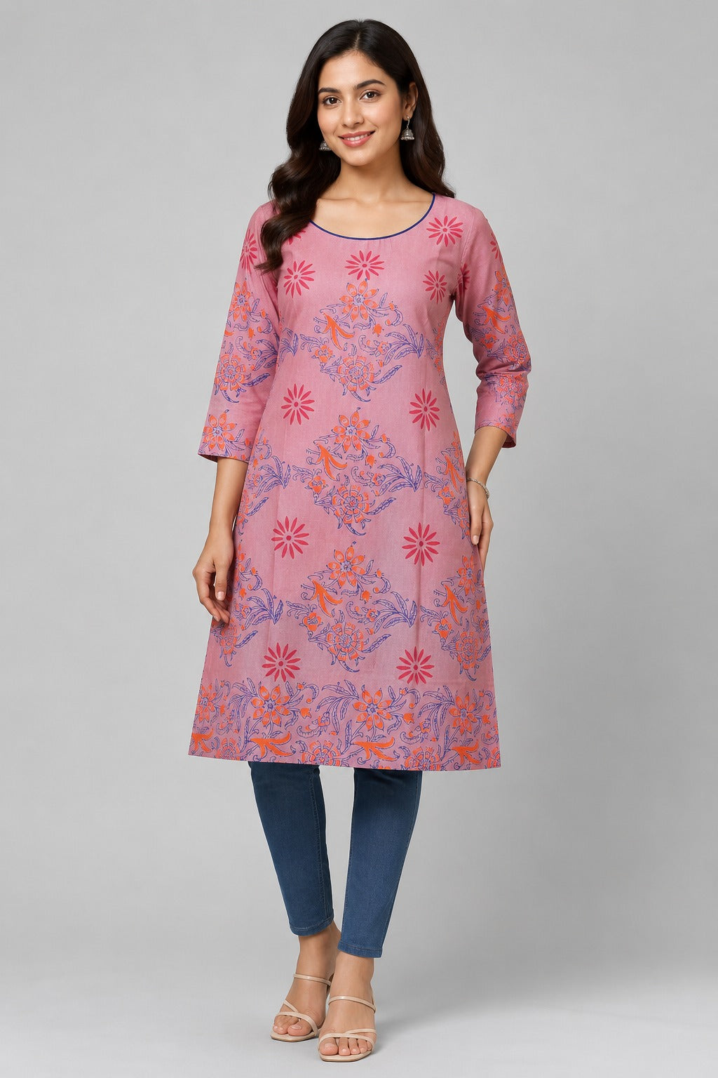 Printed Straight-Cut Cotton Kurta with Block Print