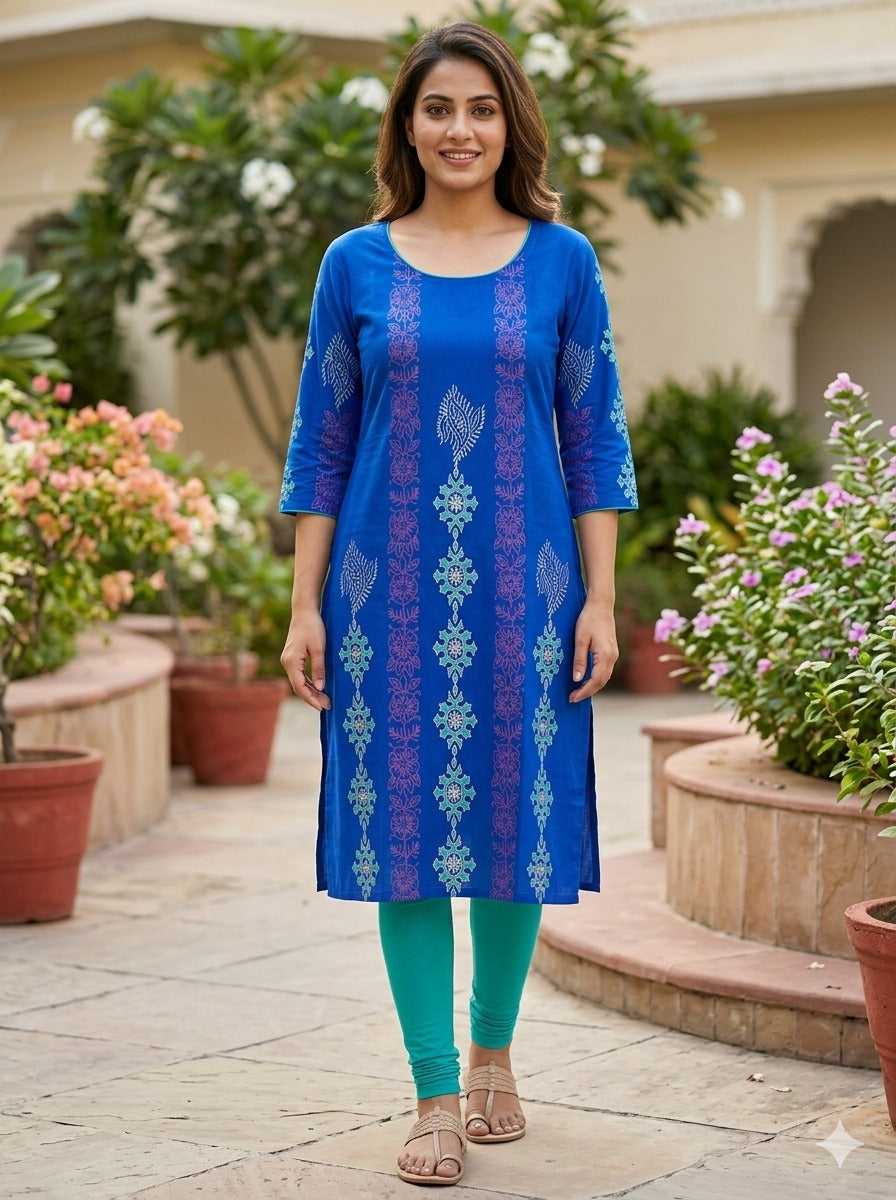 Printed Straight-Cut Cotton Kurta with Block Print