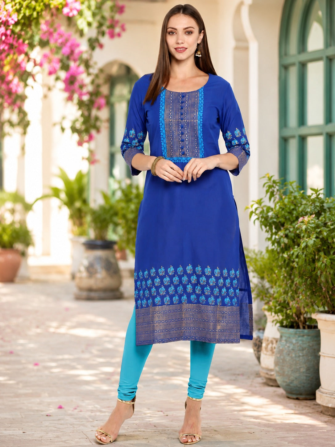 Printed Straight-Cut Cotton Kurta with Block Print