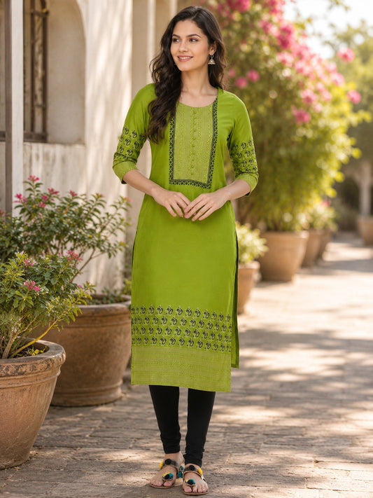 Printed Straight-Cut Cotton Kurta with Block Print