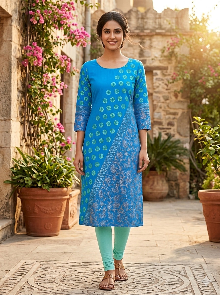 Printed Straight-Cut Cotton Kurta with Block Print