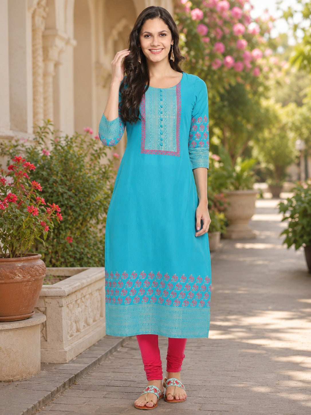 Printed Straight-Cut Cotton Kurta with Block Print