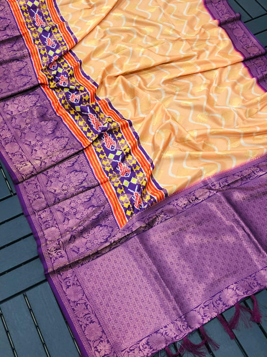 Banarasi Silk Pichwai Kalamkari Saree with Zari Gold Kanchi Weaving