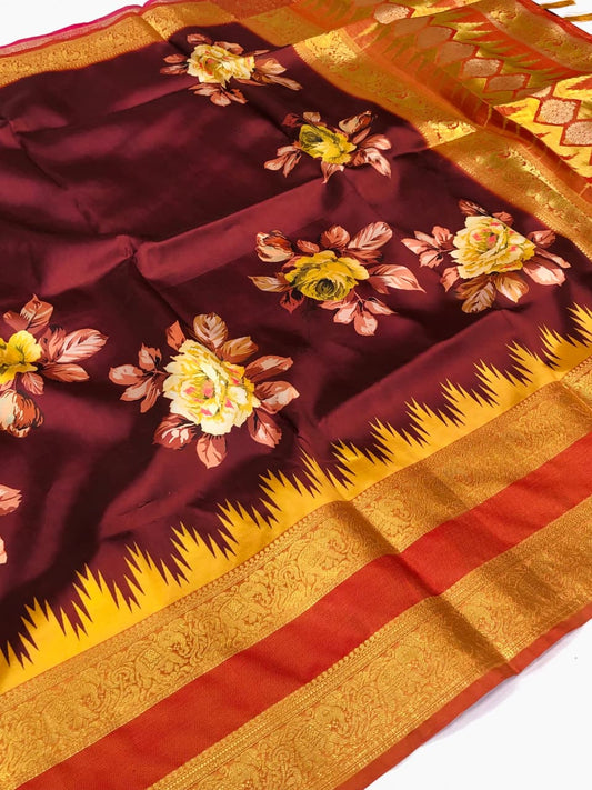 Banarasi Silk Pichwai Kalamkari Saree with Zari Gold Kanchi Weaving