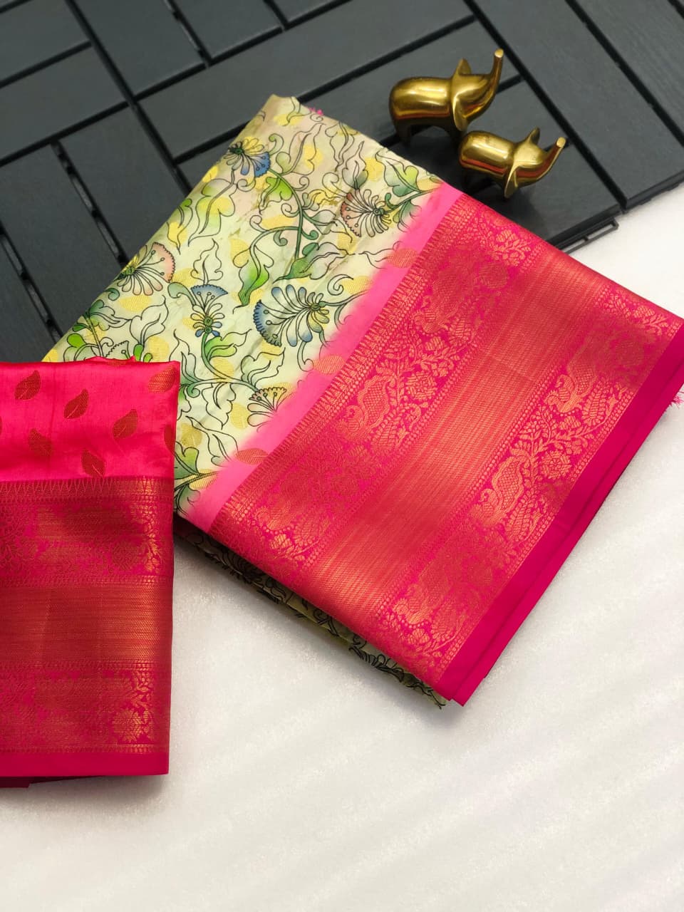 Banarasi Silk Pichwai Kalamkari Saree with Zari Gold Kanchi Weaving
