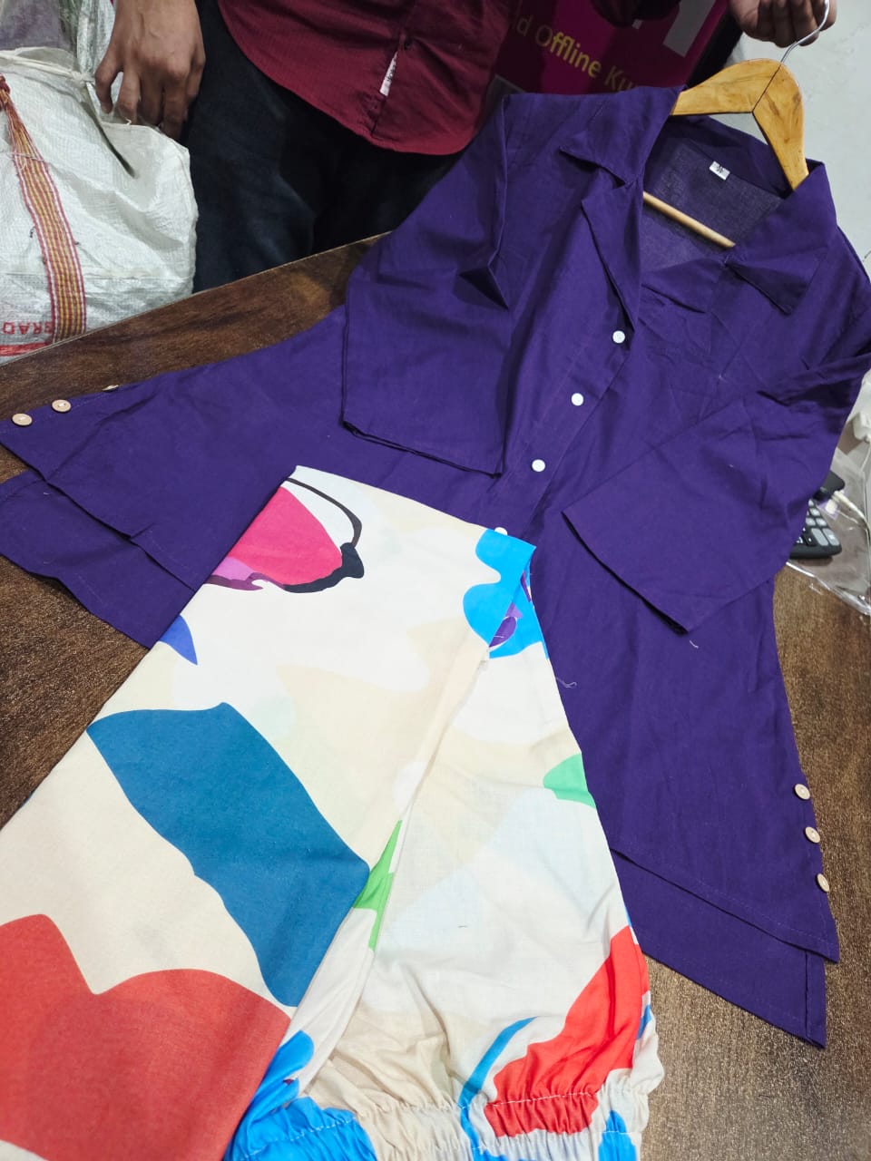 Purple Cotton Co-ord Set with Multicolour Chiku Palazzo