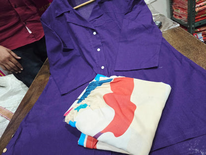 Purple Cotton Co-ord Set with Multicolour Chiku Palazzo