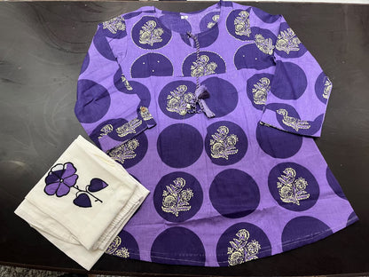 Purple Cotton Cord Set with Print, Embroidery & Katha Work