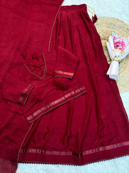 Rangoli Crush Beads Work Fully Stitched Half Saree Lehenga Set with Dupatta