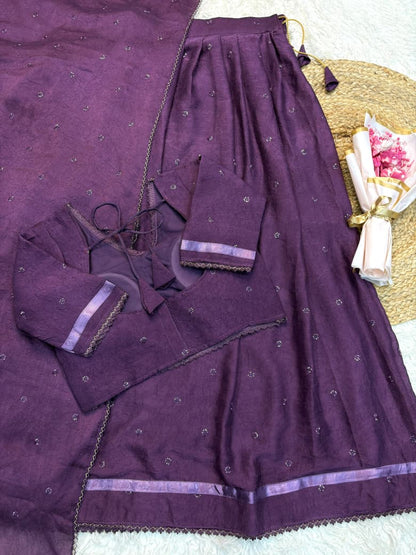 Rangoli Crush Beads Work Fully Stitched Half Saree Lehenga Set with Dupatta