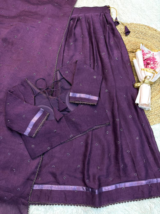 Rangoli Crush Beads Work Fully Stitched Half Saree Lehenga Set with Dupatta