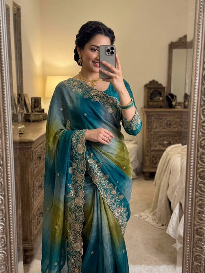 Rangoli Crush Printed Sequence Work Saree with Unstitched Blouse