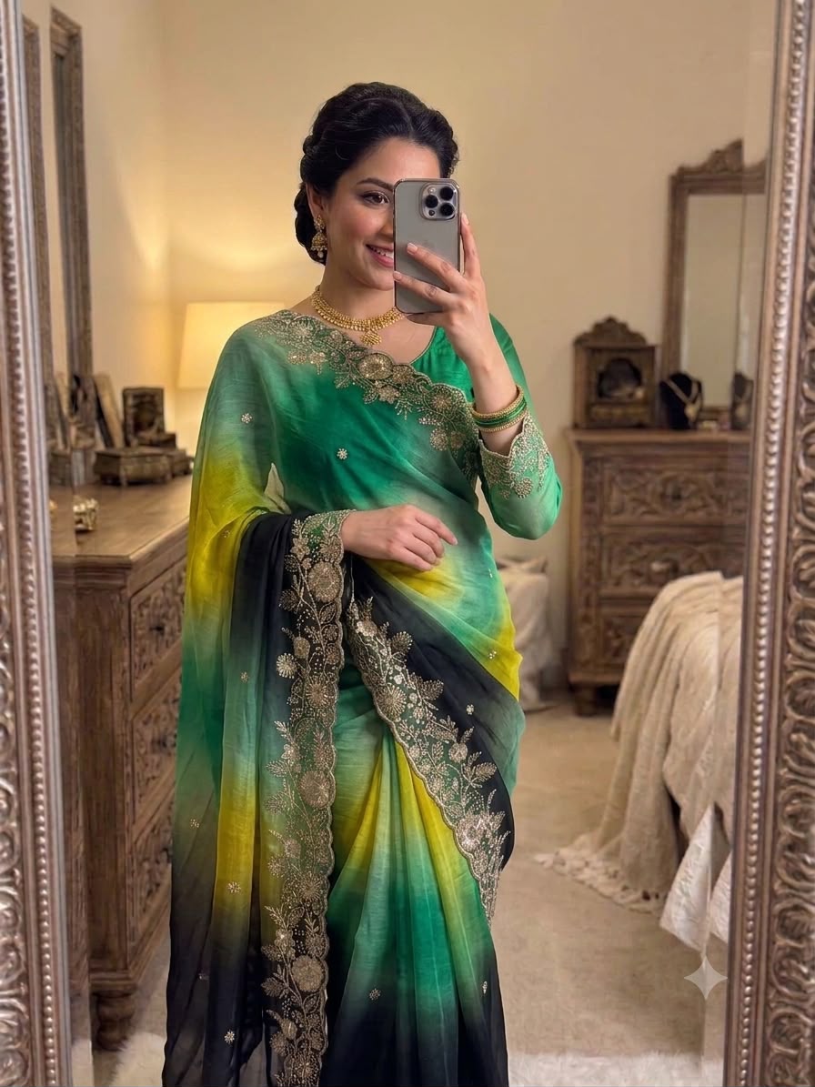 Rangoli Crush Printed Sequence Work Saree with Unstitched Blouse