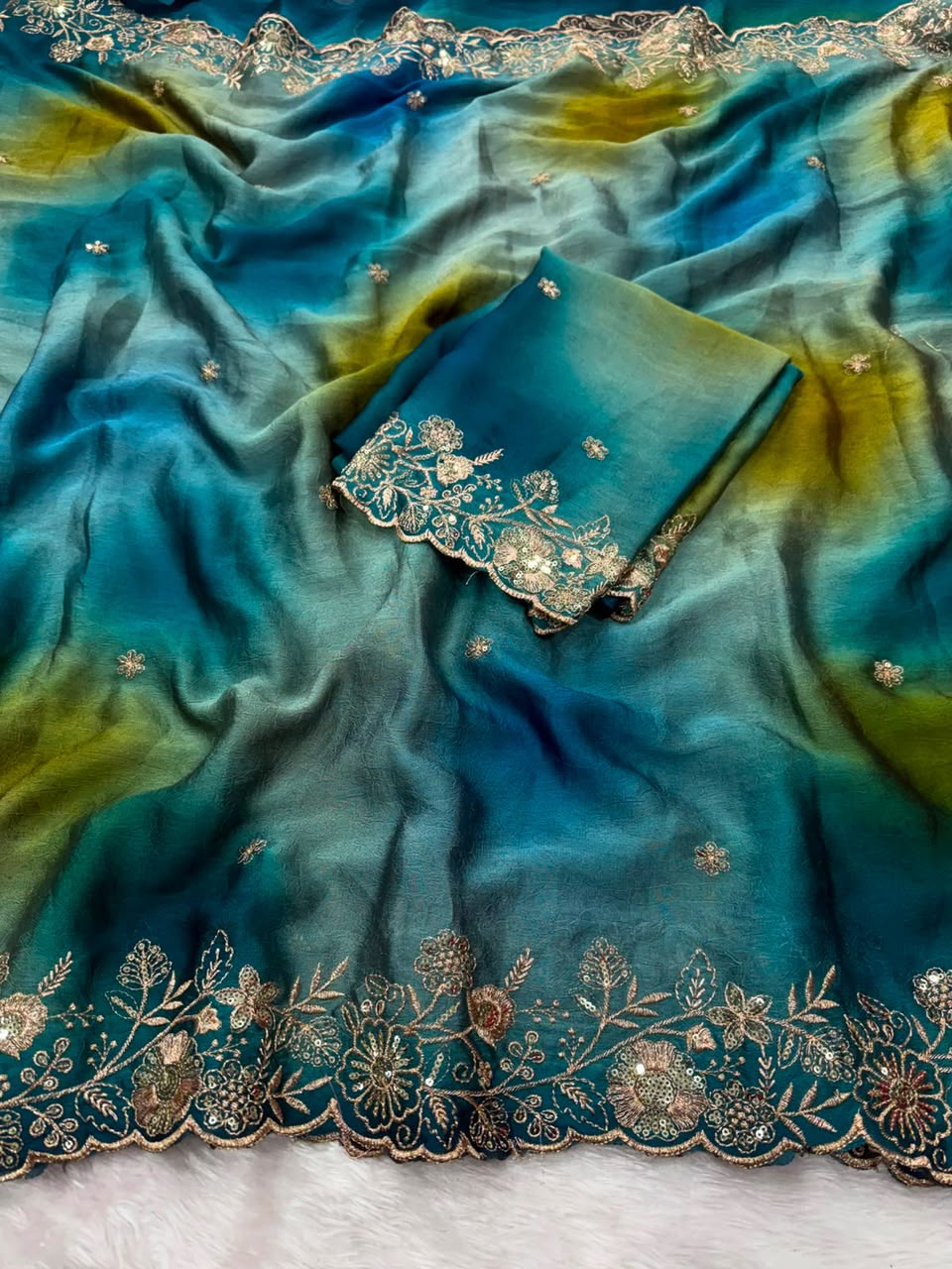 Rangoli Crush Printed Sequence Work Saree with Unstitched Blouse