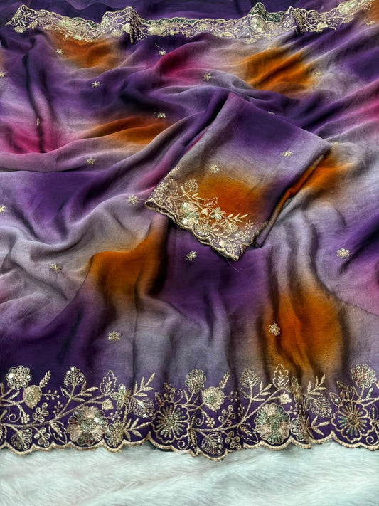 Rangoli Crush Printed Sequence Work Saree with Unstitched Blouse