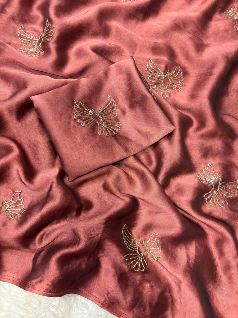 Rangoli Fabric Saree with Beads Work Bird Design & Matching Blouse