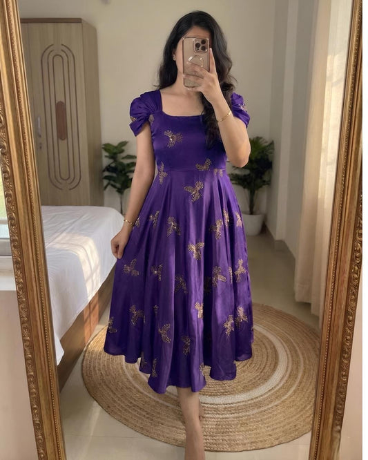 Rangoli Silk Maxi Gown with Sparrow Beads Aari Work