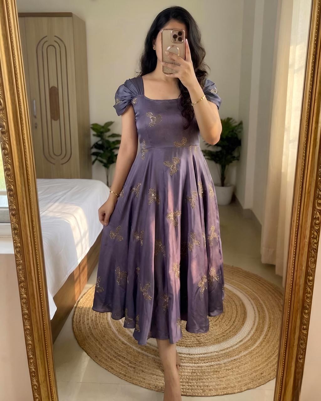 Rangoli Silk Maxi Gown with Sparrow Beads Aari Work
