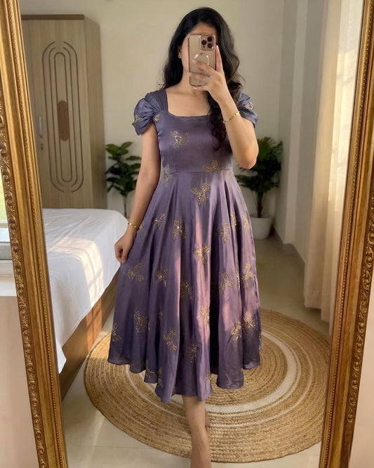 Rangoli Silk Maxi Gown with Sparrow Beads Aari Work