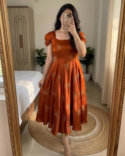 Rangoli Silk Maxi Gown with Sparrow Beads Aari Work