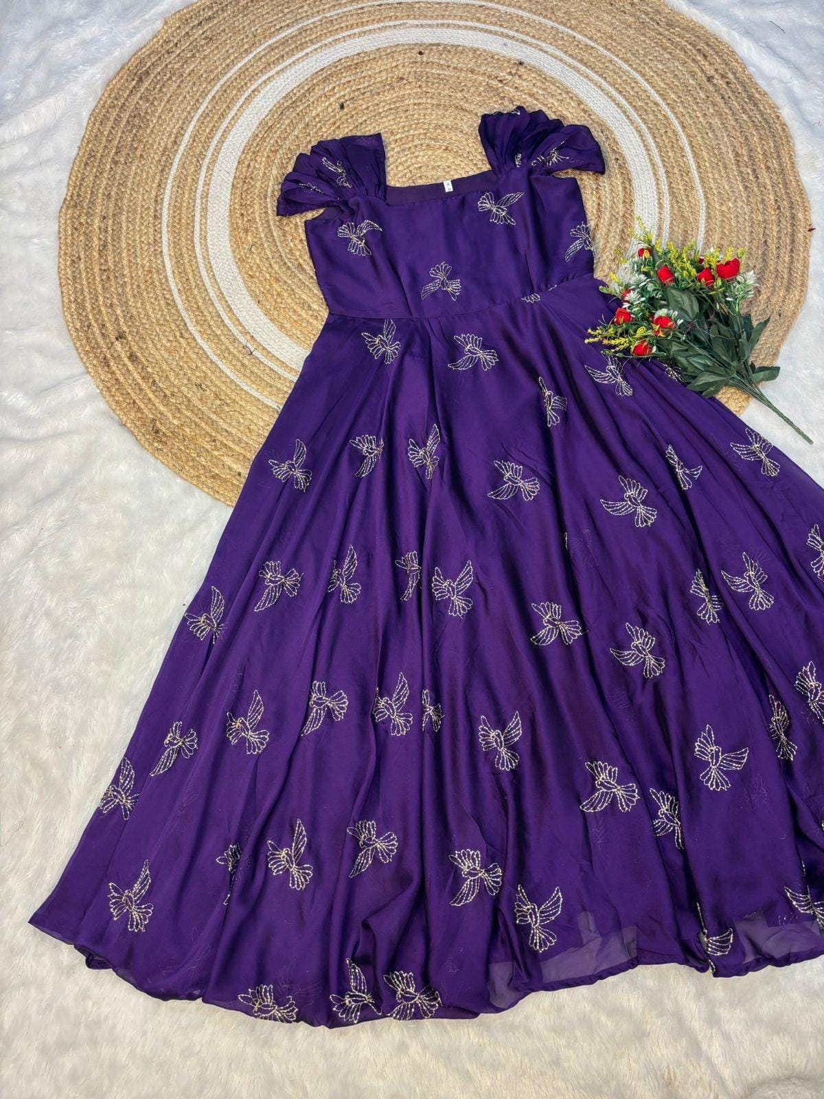 Rangoli Silk Maxi Gown with Sparrow Beads Aari Work