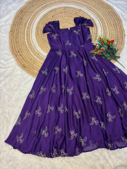 Rangoli Silk Maxi Gown with Sparrow Beads Aari Work