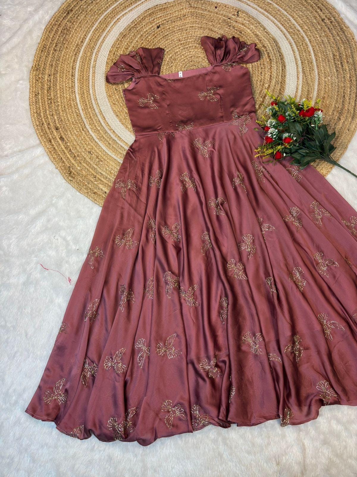 Rangoli Silk Maxi Gown with Sparrow Beads Aari Work