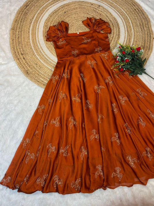 Rangoli Silk Maxi Gown with Sparrow Beads Aari Work