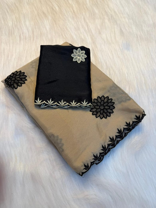 Rangoli Silk Saree with Embroidery Thread Work & Contrast Blouse
