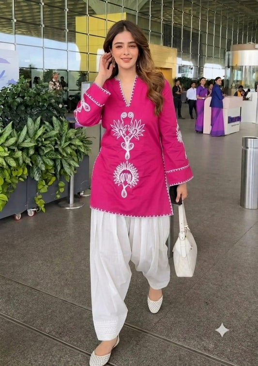 Ranipink Cotton Embroidered Farshi Salwar Kurta Cord Set