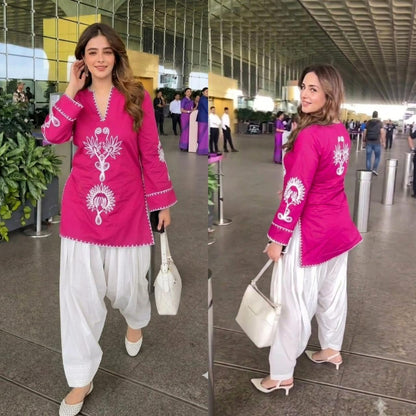 Ranipink Cotton Embroidered Farshi Salwar Kurta Cord Set