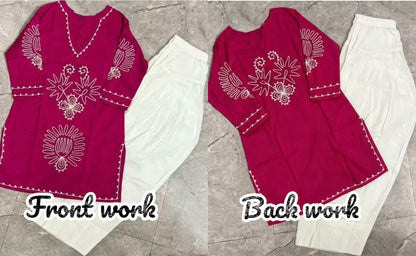 Ranipink Cotton Embroidered Farshi Salwar Kurta Cord Set
