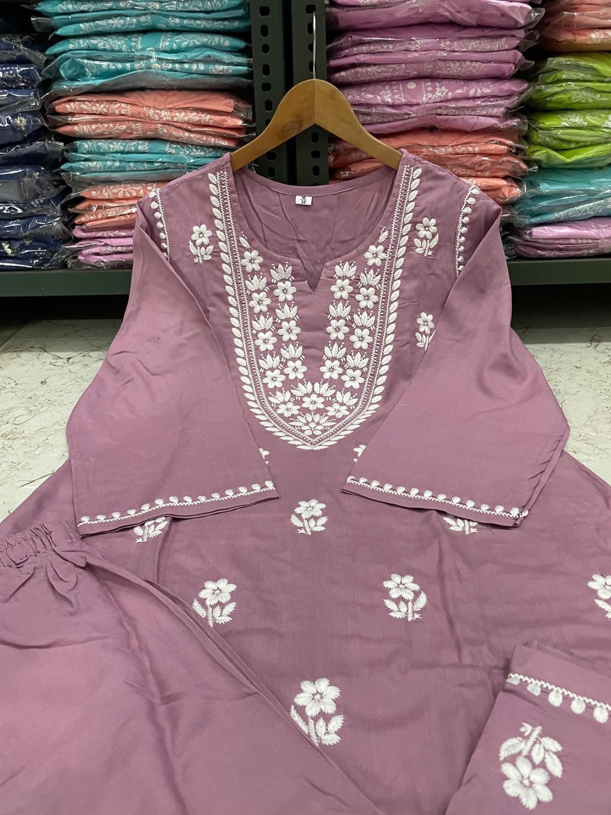 Rayon Chicken Embroidery Kurti Pant Set | Fully Stitched